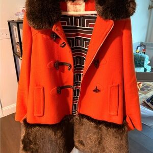 Kate Spade Orange Faux Fur Trimmed Women's Coat